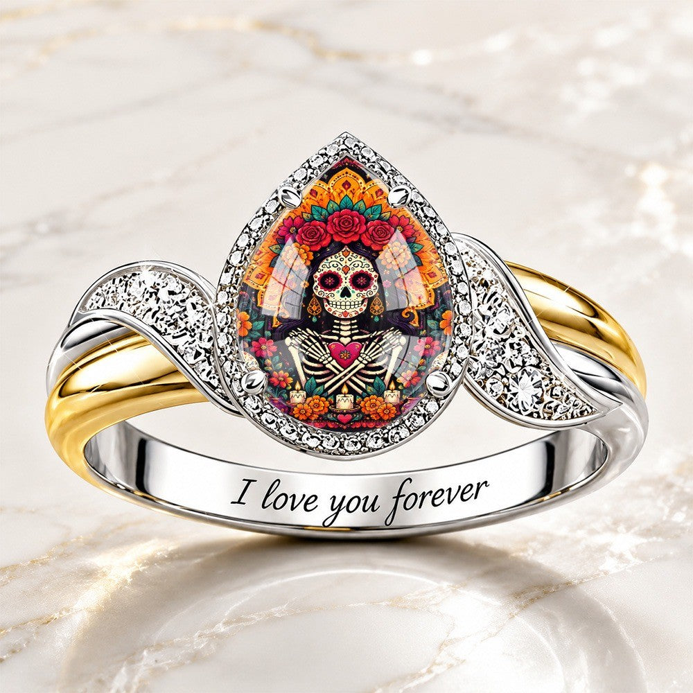 Colorful Skull Teardrop Ring