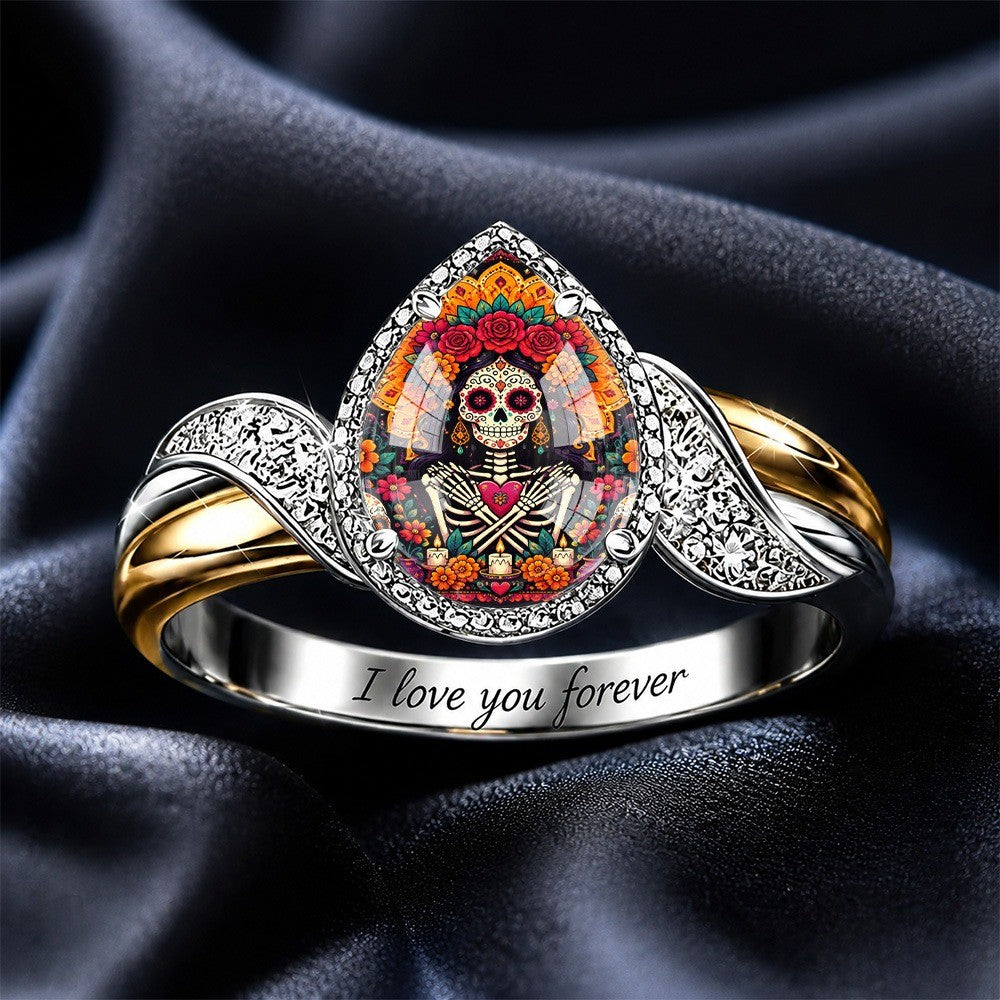 Colorful Skull Teardrop Ring