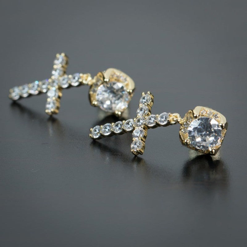 Round Crystal Cross Drop Earrings