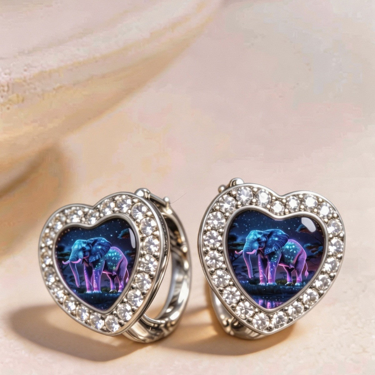 Starry Elephant Heart Hoop Earrings
