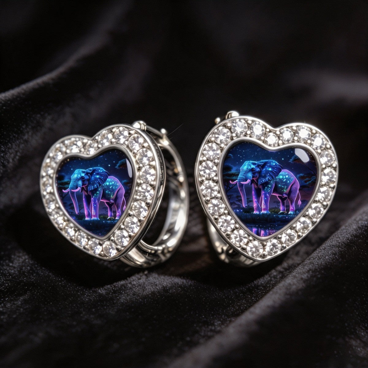 Starry Elephant Heart Hoop Earrings