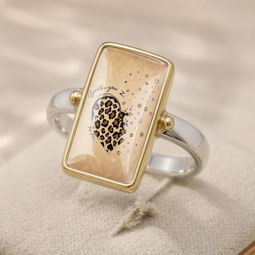 Leopard Heart Floral Square Ring