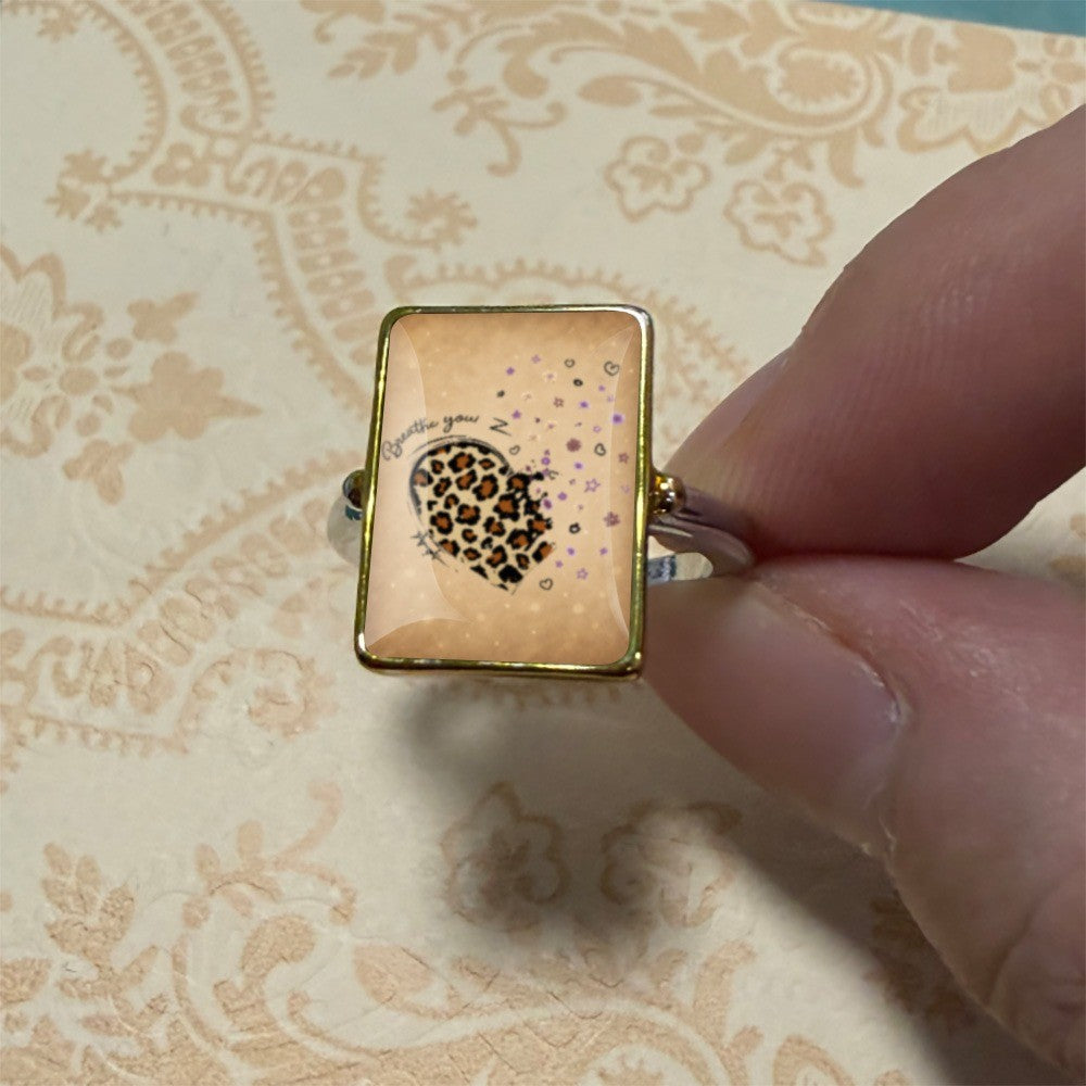 Leopard Heart Floral Square Ring