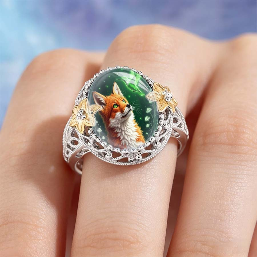 Fox & Hummingbird Glass Dome Ring
