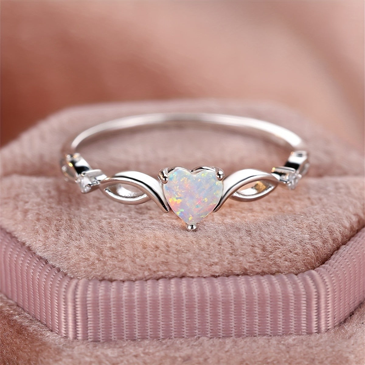 Opal Heart Infinity Ring