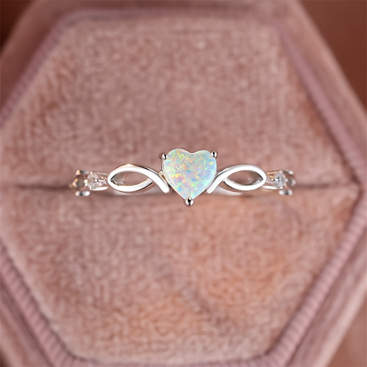 Opal Heart Infinity Ring