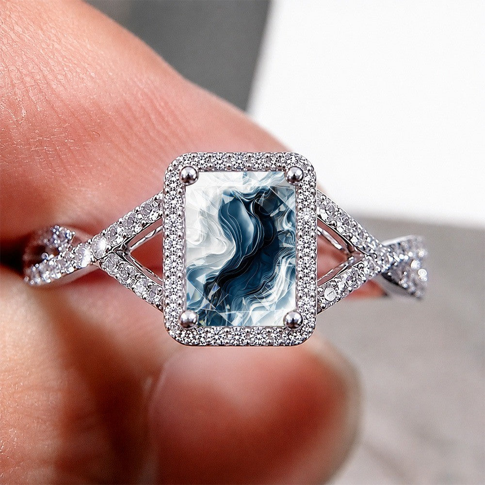 Abstract Marble Square Ring