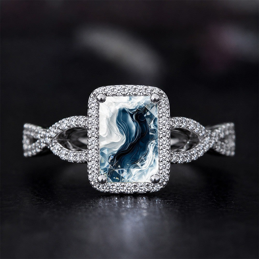 Abstract Marble Square Ring