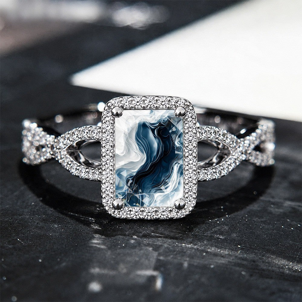 Abstract Marble Square Ring