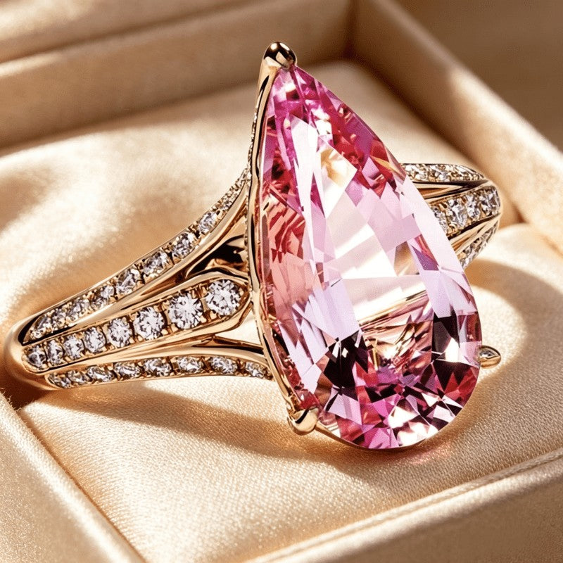 Pink Pear Drop Ring