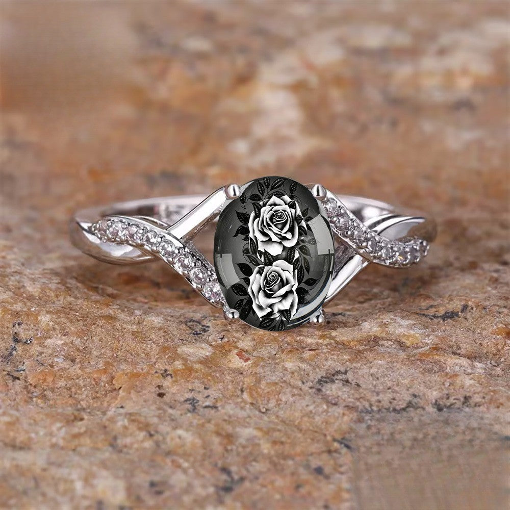 Black Rose Twisted Band Ring