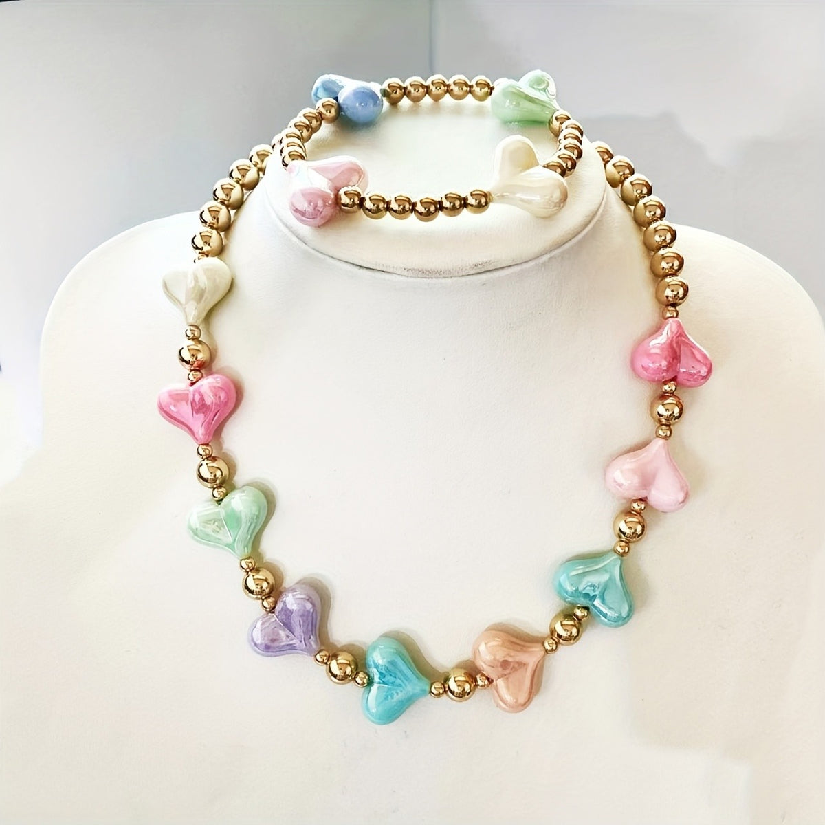 Pastel Acrylic Heart Jewelry Set