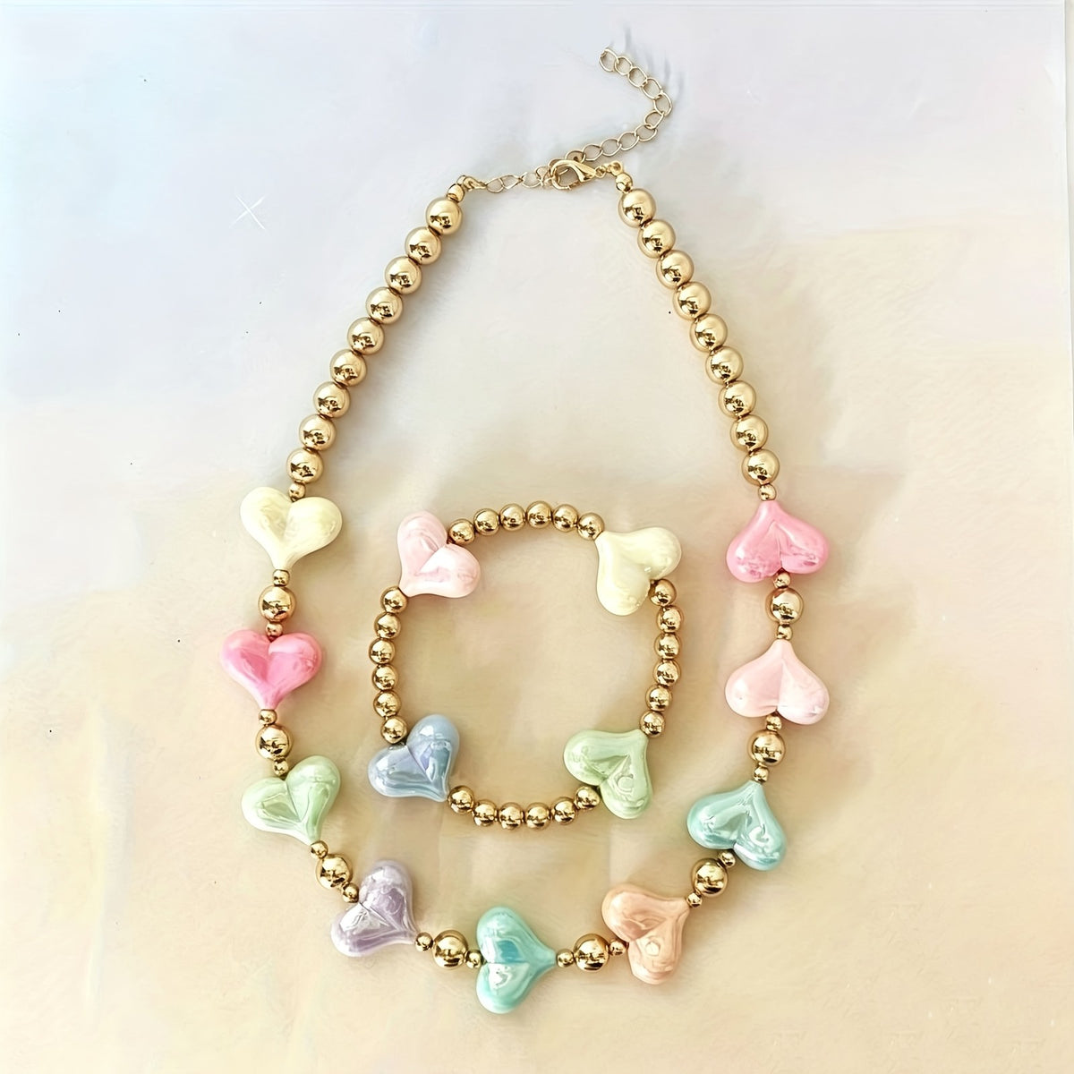 Pastel Acrylic Heart Jewelry Set