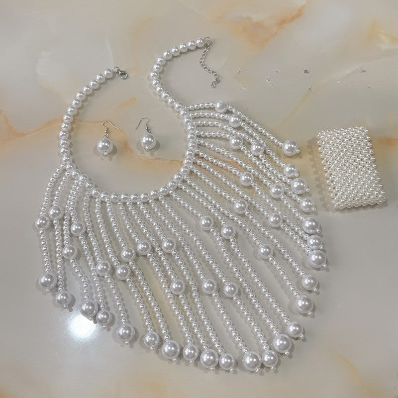 Red Beaded Fringe Necklace & Earring Set