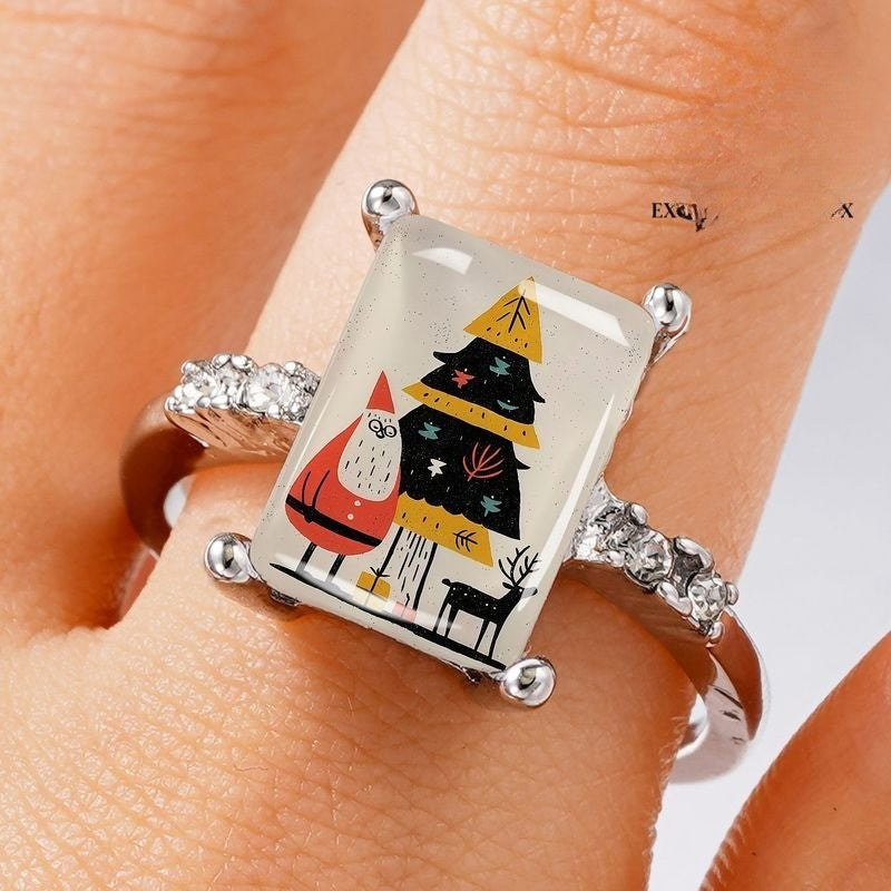 Santa & Tree Rectangular Ring