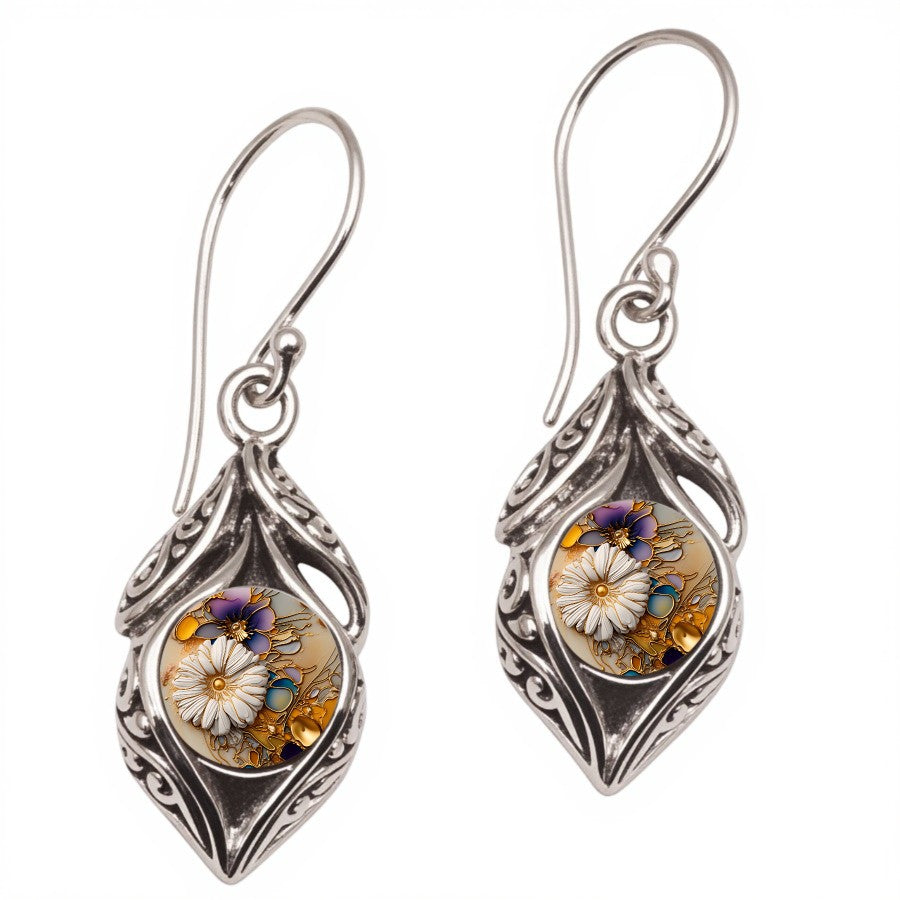 Filigree Floral Glass Drop Earrings