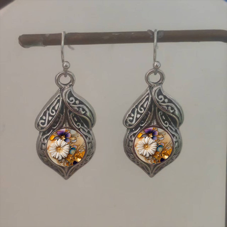 Filigree Floral Glass Drop Earrings