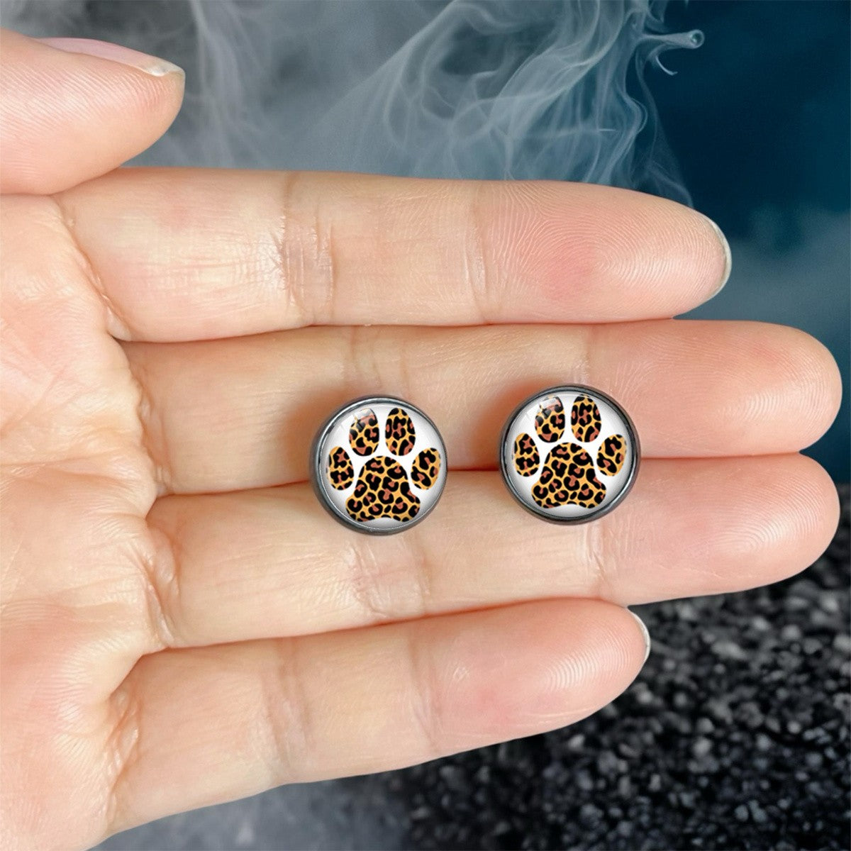 Leopard Paw Round Stud Earrings