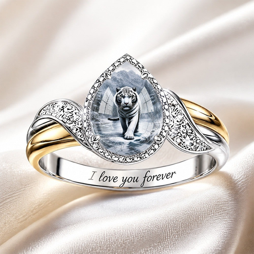White Tiger Teardrop Ring