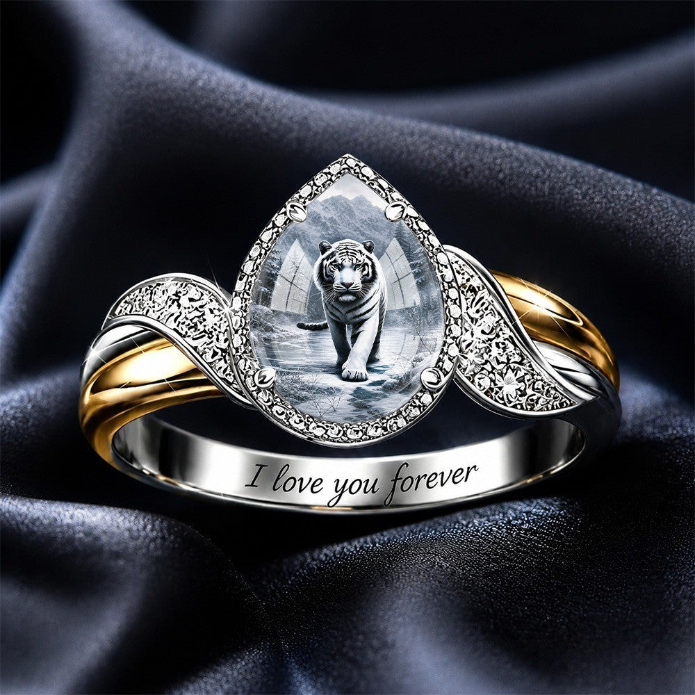 White Tiger Teardrop Ring