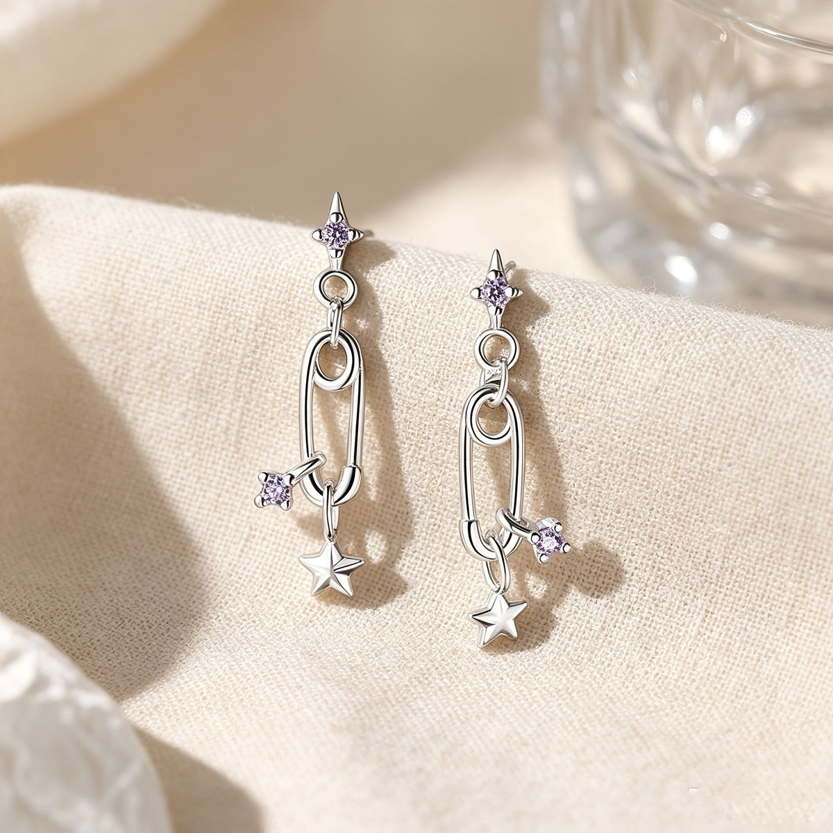 Purple Star Safety Pin Earrings