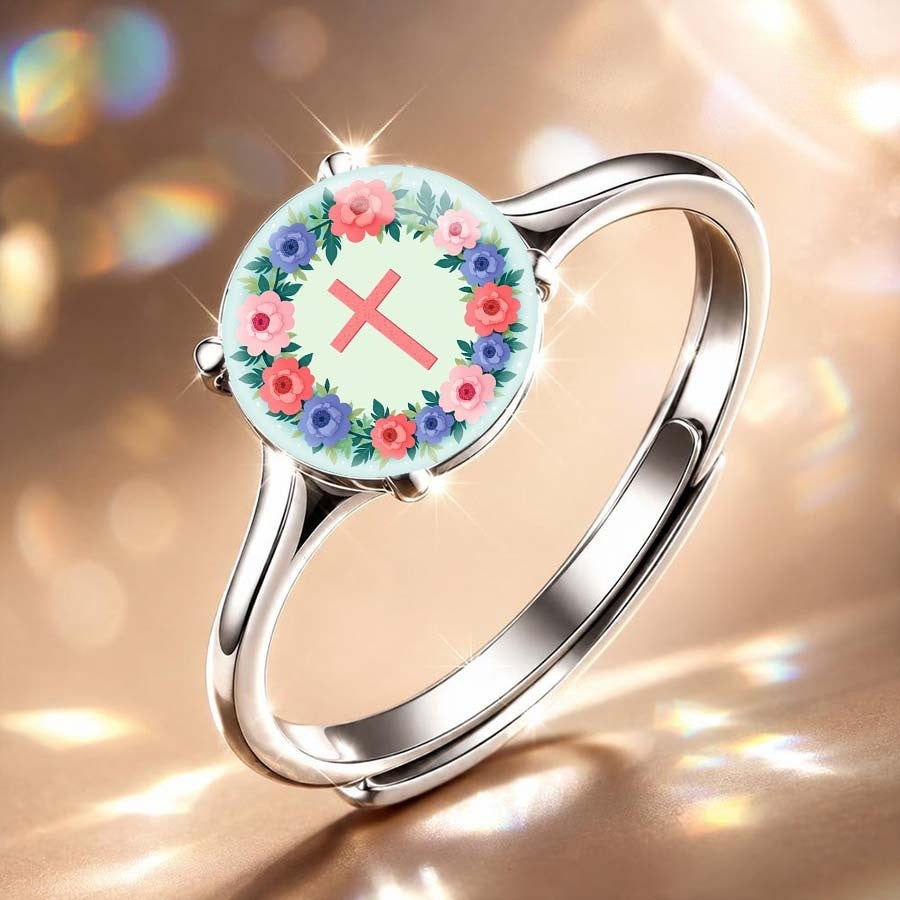 Floral Wreath Cross Ring