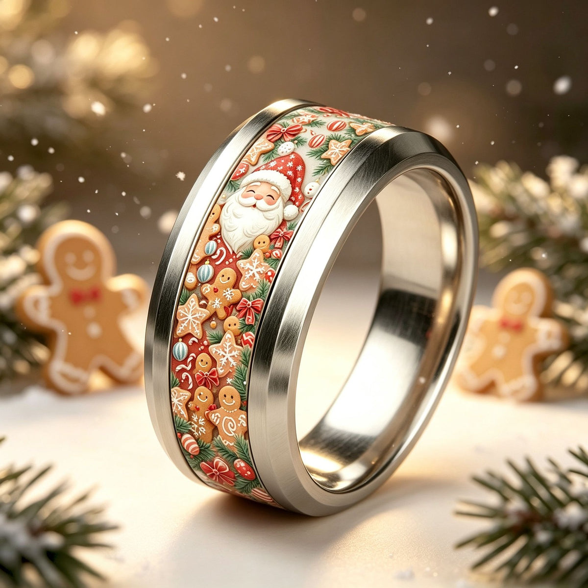 Santa and Gingerbread Resin Ring