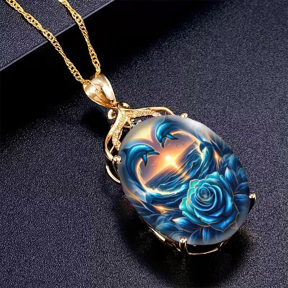 Dolphin Rose Sunset Necklace