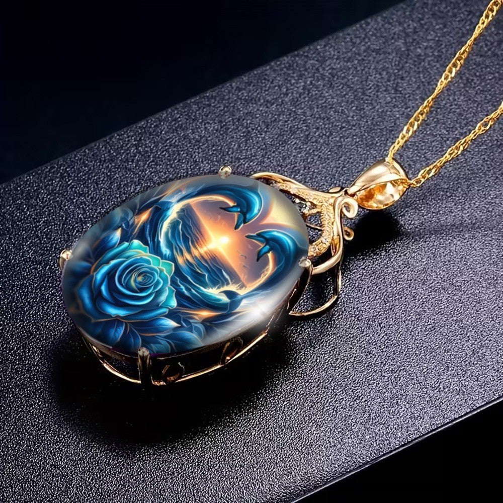 Dolphin Rose Sunset Necklace