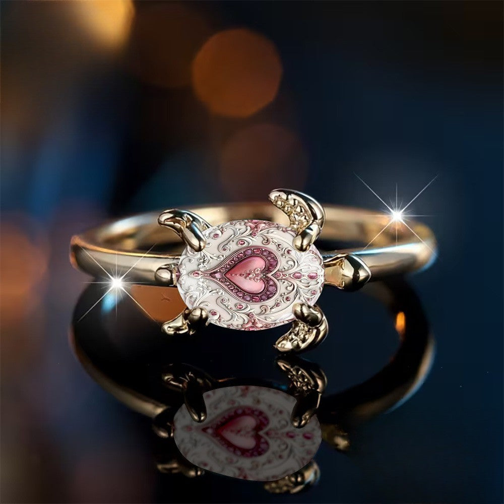 Pink Heart Turtle Ring