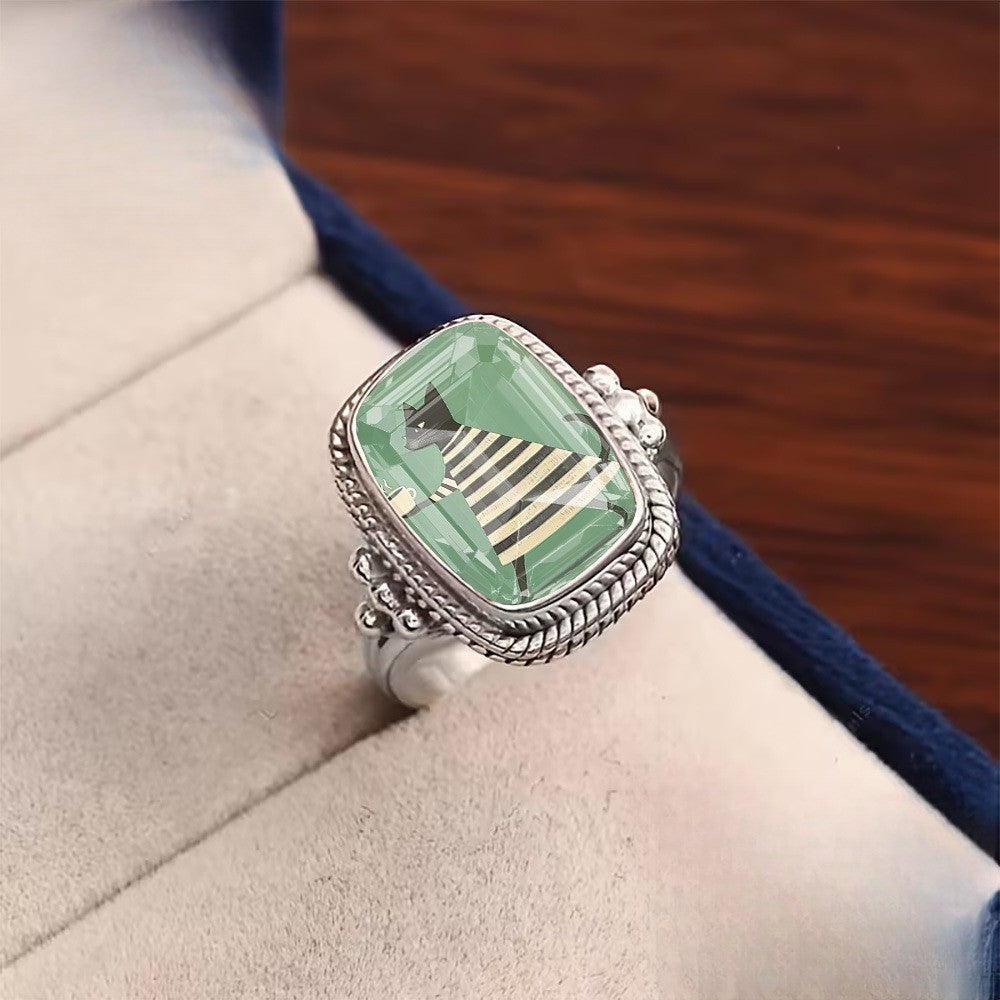 Green Square Cat Ring
