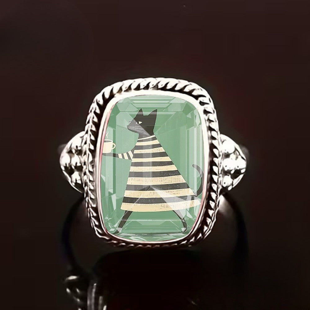 Green Square Cat Ring
