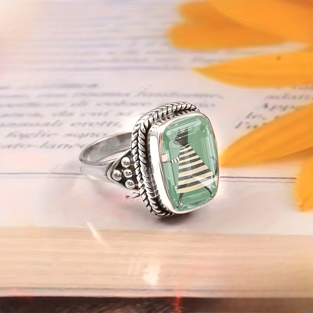 Green Square Cat Ring