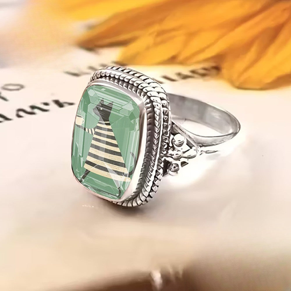 Green Square Cat Ring