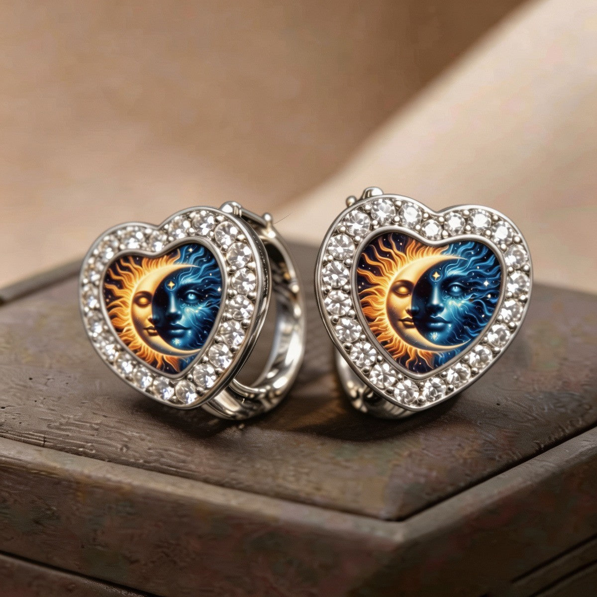 Celestial Sun Moon Heart Earrings