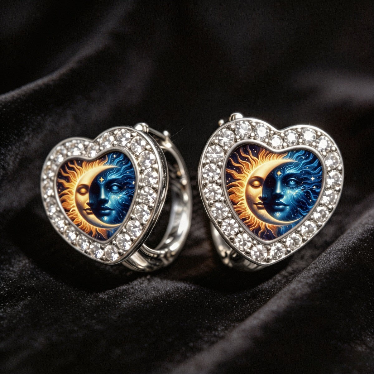 Celestial Sun Moon Heart Earrings