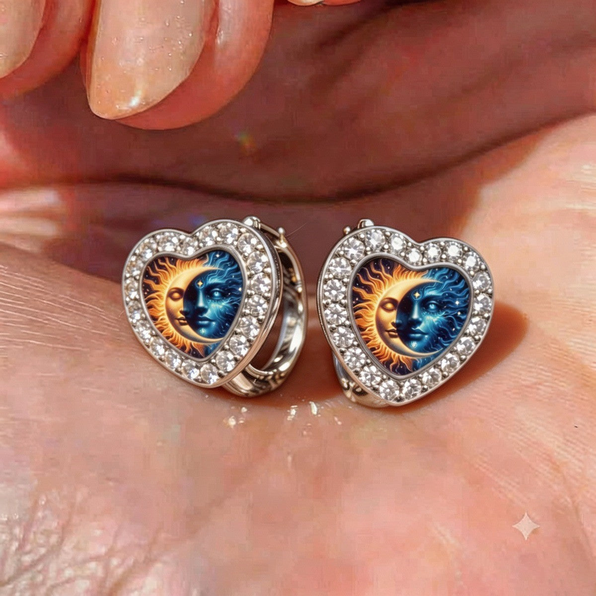 Celestial Sun Moon Heart Earrings