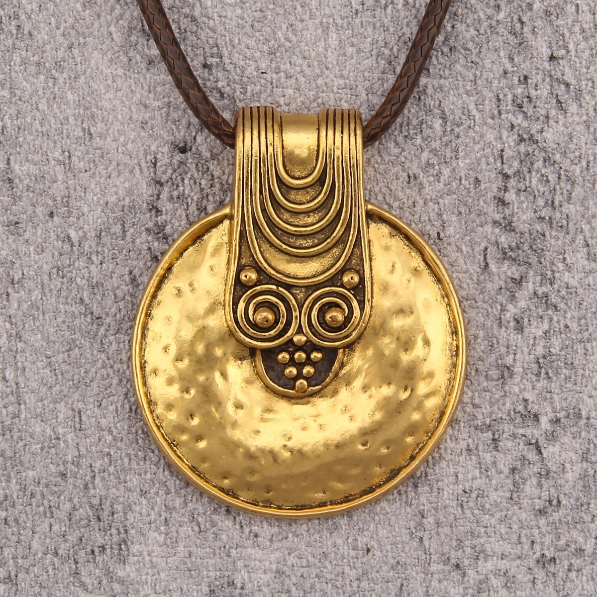 Spiral Motif Hammered Disc Necklace