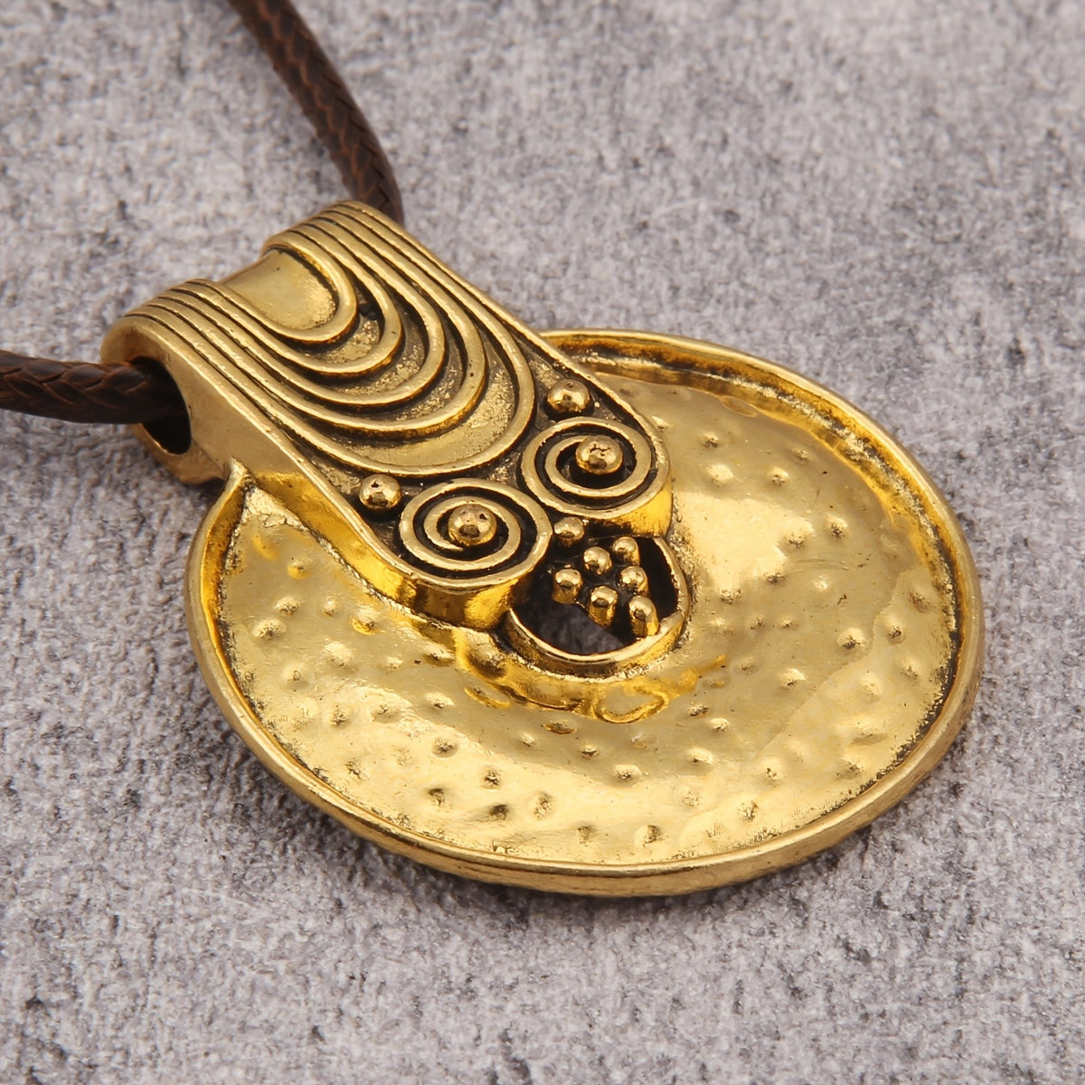 Spiral Motif Hammered Disc Necklace