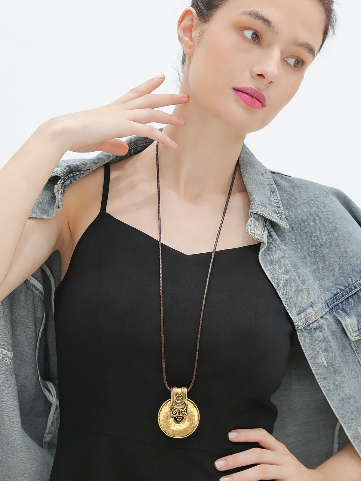 Spiral Motif Hammered Disc Necklace