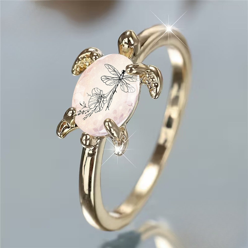 Dragonfly & Flower Tortoise Ring