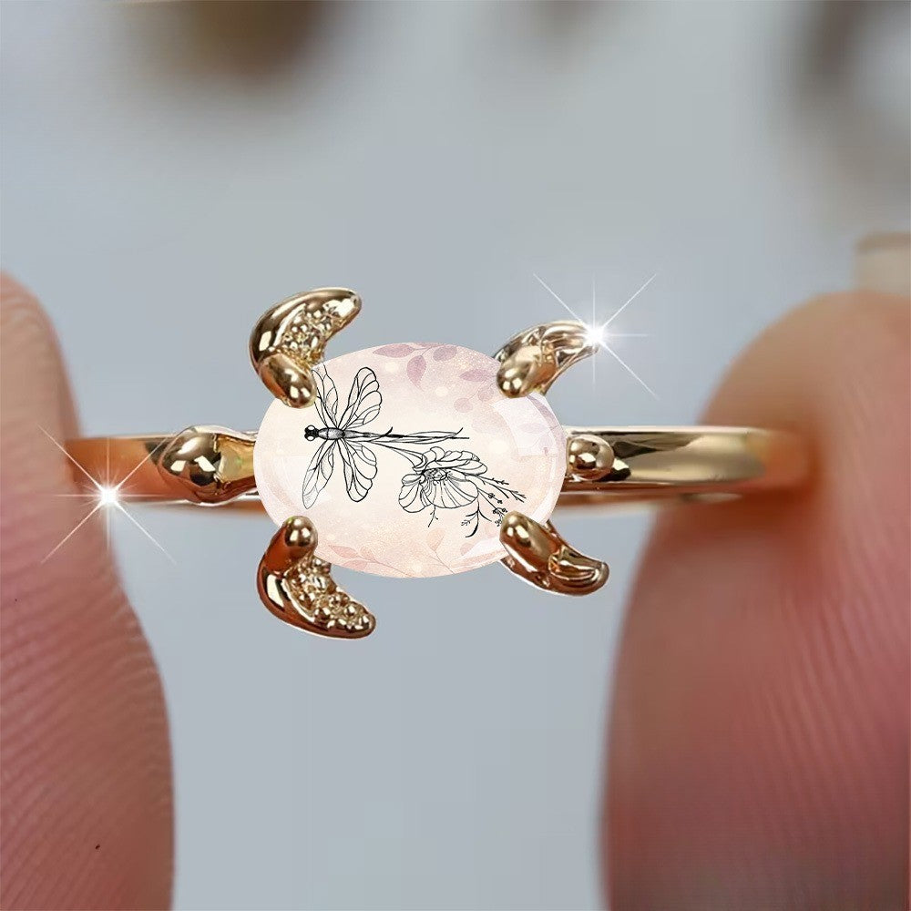 Dragonfly & Flower Tortoise Ring