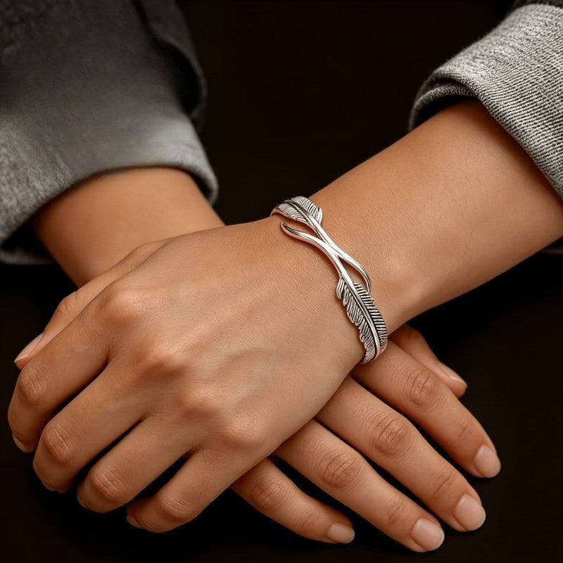 Feather Open Cuff Bracelet