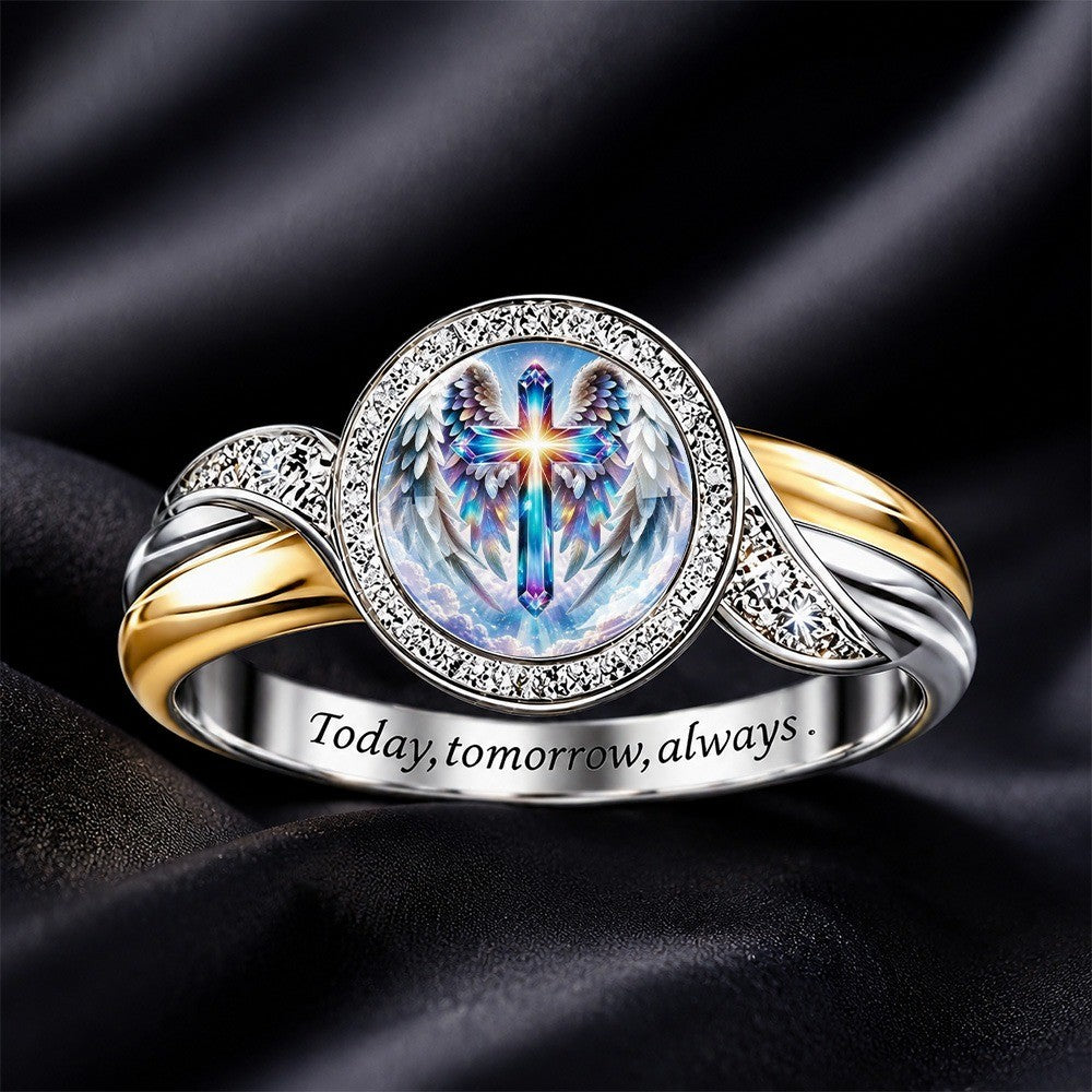 Two-Tone Angel Cross Ring