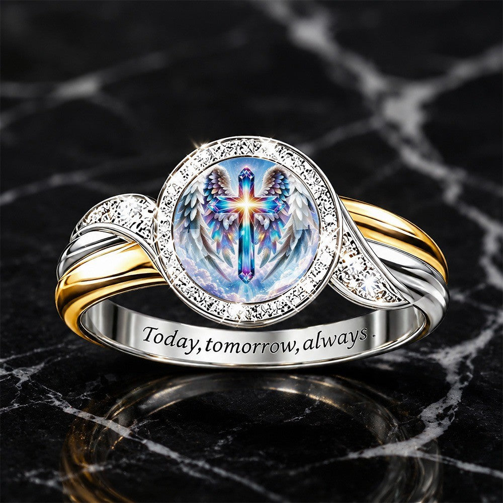 Two-Tone Angel Cross Ring
