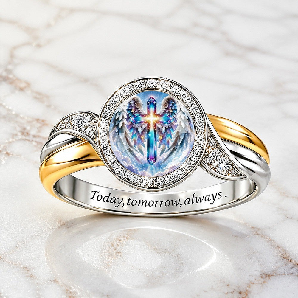 Two-Tone Angel Cross Ring