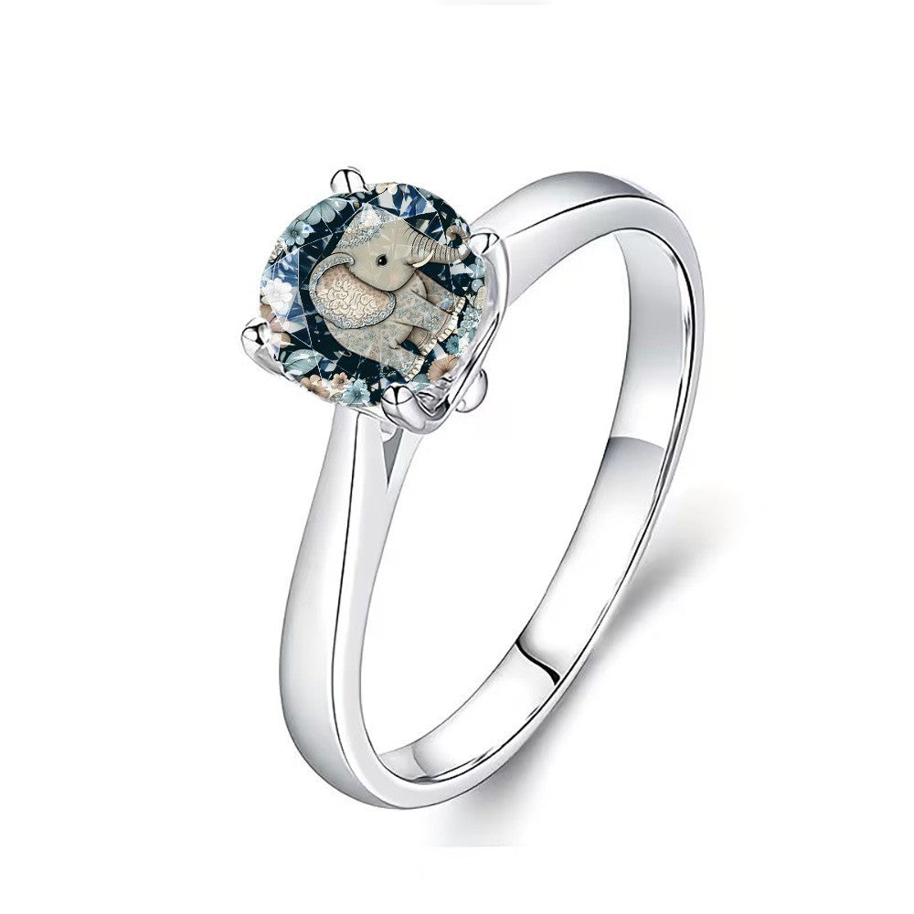 Blue Elephant Crystal Ring