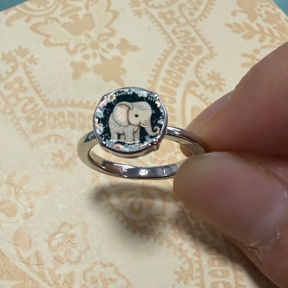 Blue Elephant Crystal Ring