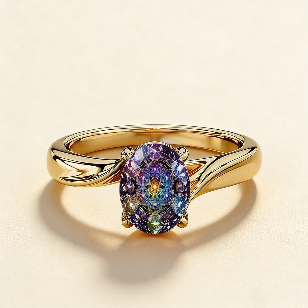 Sacred Geometry Oval Ring