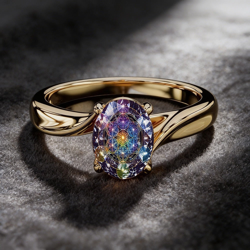 Sacred Geometry Oval Ring